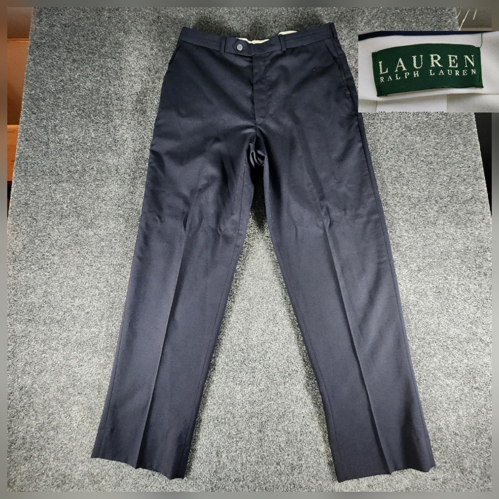 Lauren Ralph Lauren Men's Flat Front Wool Dress Pants 33x32 Dark Blue Casual Man
